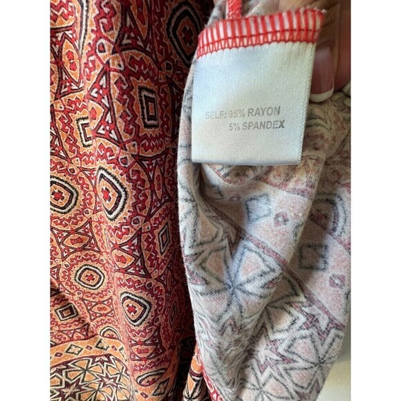 Womens sleeveless top bohemian geometric casual blouse orange red plus size 1x. - Picture 2 of 9